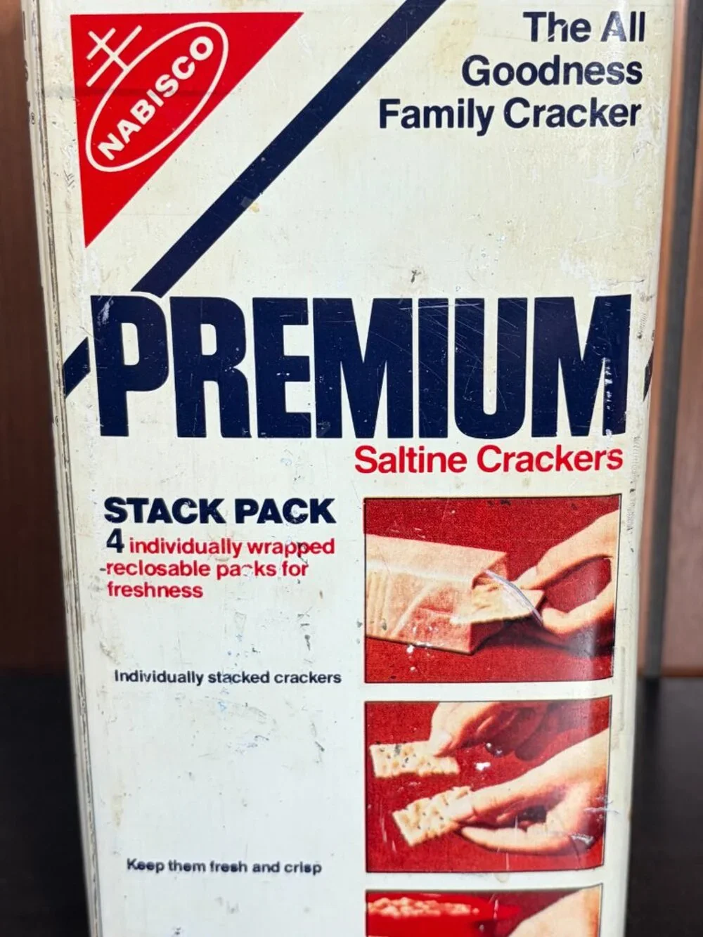 Vintage 1978 Nabisco Premium Saltine Crackers Tin Canister Blue Lid 16 Oz